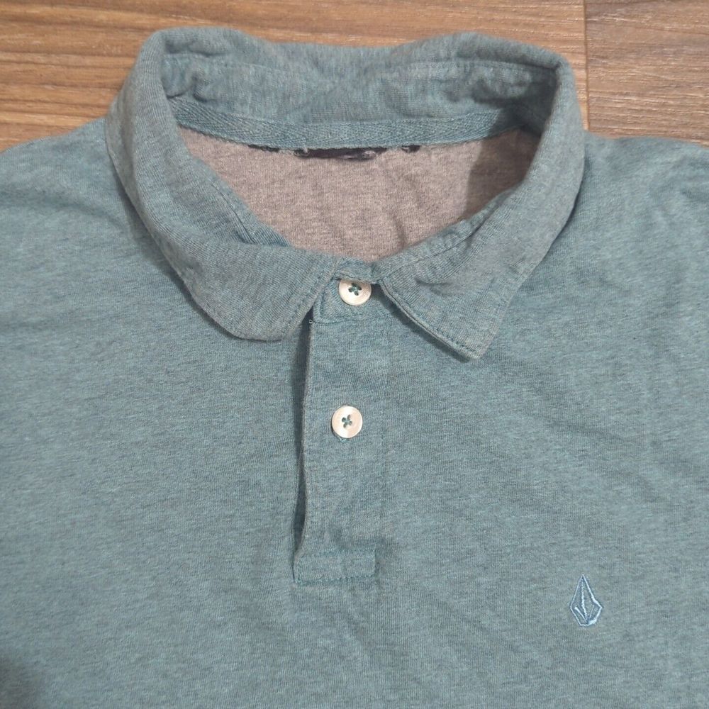 Volcom Olive Blue Polo‎ Solid Men's Size Small Cotton Blend Short Sleeve